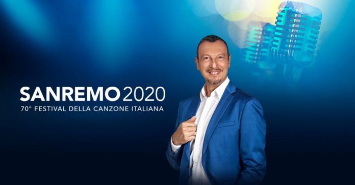ospiti di sanremo Amadeus sul poster di Sanremo 2020
