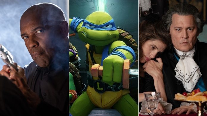 Scene di The Equalizer 3 - Senza tregua, Tartarughe Ninja - Caos mutante e Jeanne du Barry - La favorita del Re, tre dei 14 nuovi film al cinema dal 31 agosto