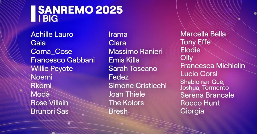 L'elenco dei 30 Big in gara a Sanremo 2025